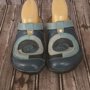 37 / 6.5-7 Spring Step Lollipop Blue Leather Swirl Clogs Mules Platform Shoes